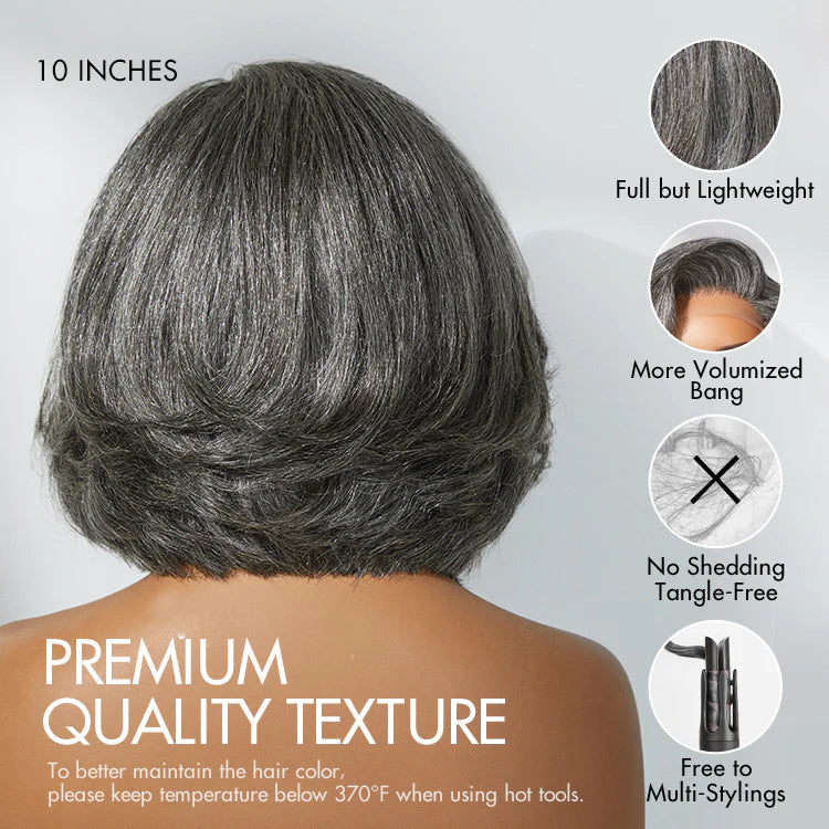 Premium Boss Vibe Salt & Pepper Colored Layered Cut 100% Human Hair Bob Wig Wear Go Glueless Lace Wigs For Lady