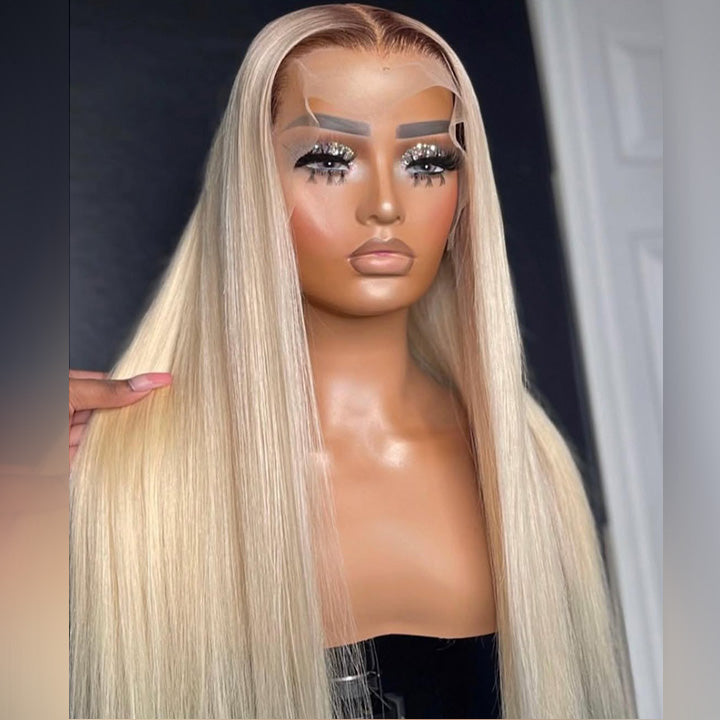 250% Density Ombre Platinum Blonde Colored HD Transparent 13x6 Lace Front Human Hair Wigs Brazilian Body Wave