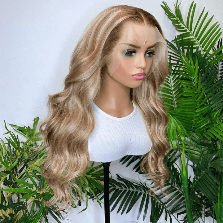 Customized Ombre Highlight Blonde With Brown Colored HD Transparent 13x6 Lace Front Human Hair Wigs