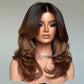 250% Density Ombre Brown Curtain Bangs And Layered Cut Design Glueless Lace Wig