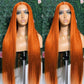 Ginger Orange Colored 13x6 Lace Front Closure Wig 5x5 Glueless Ready To Go Human Hair Wigs Brazilian Straight