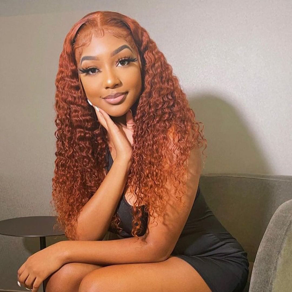 Ginger Orange Colored  13x6 Lace Front Closure Wig 5x5 Glueless Ready To Go Curly Human Hair Wigs