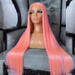 210% Density Customized Colored Pink Wigs Human Hair Pre Plucked HD Transparent 13x6 Brazilian Straight Lace Front Wigs