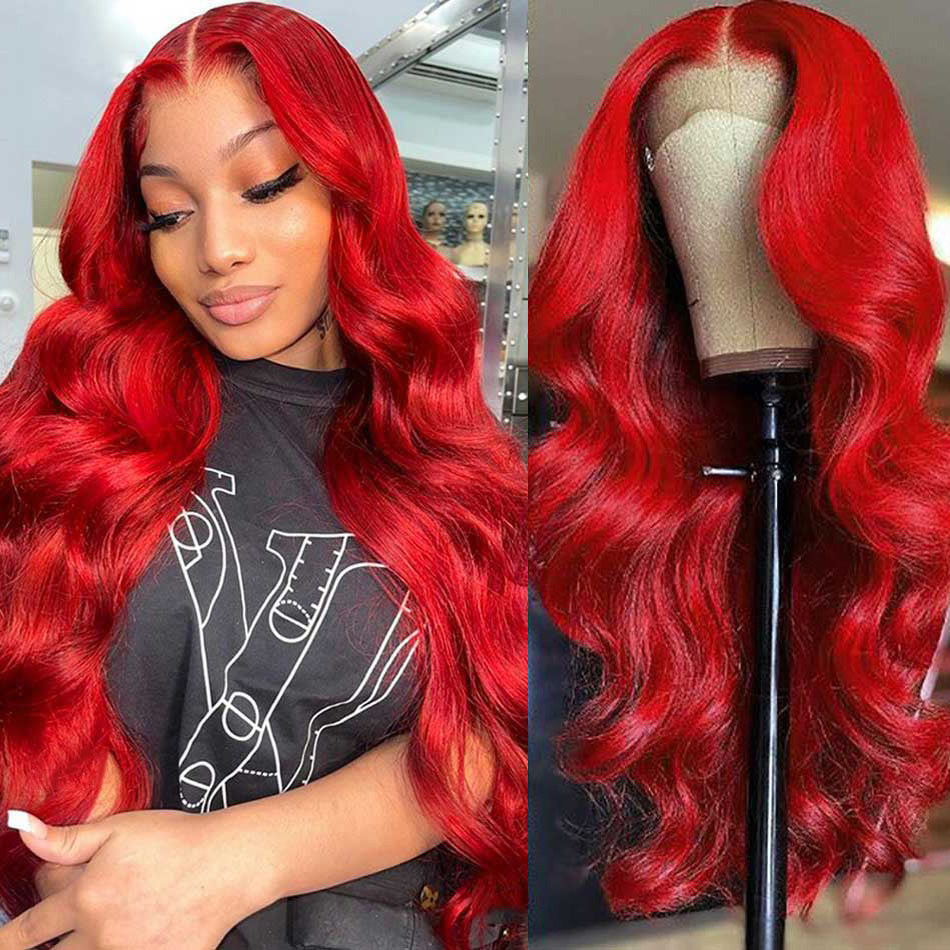 SUPER DEAL ! Hot Red Colored 13x6 Transparent HD Lace Front Human Hair Wigs
