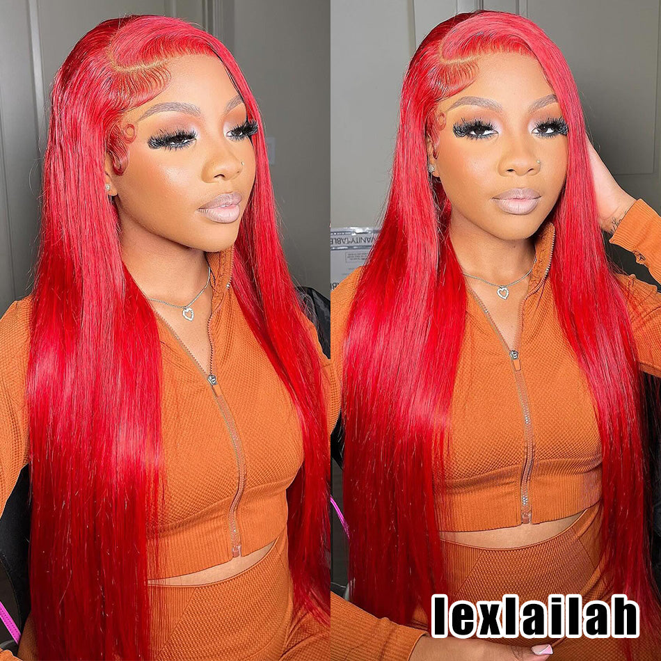 SUPER DEAL !  Red Colored 13x6 Transparent HD Lace Front Human Hair Wigs