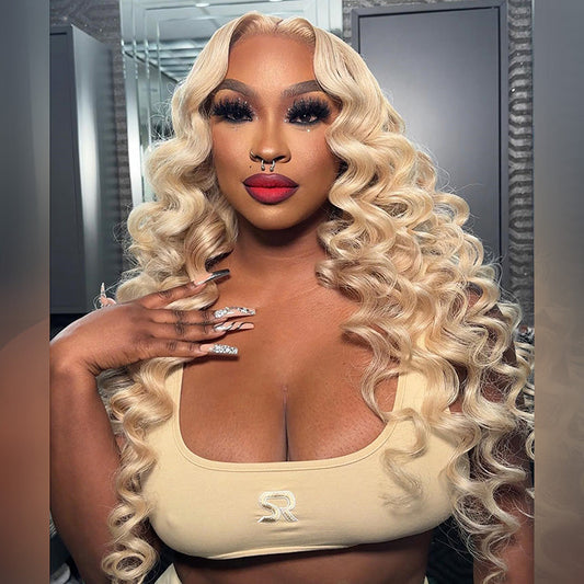 10A Retro Curl Blonde 250% Density 13x6 Lace Human Hair Wigs