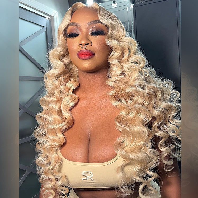 10A Retro Curl Blonde 250% Density 13x6 Lace Human Hair Wigs