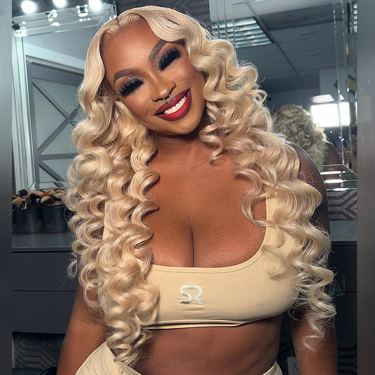 10A Retro Curl Blonde 250% Density 13x6 Lace Human Hair Wigs