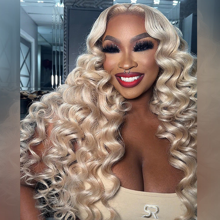 10A Retro Curl Blonde 250% Density 13x6 Lace Human Hair Wigs