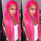 Special Customized Rose Red Colored HD Transparent 13x6 Lace Front Human Hair Wigs