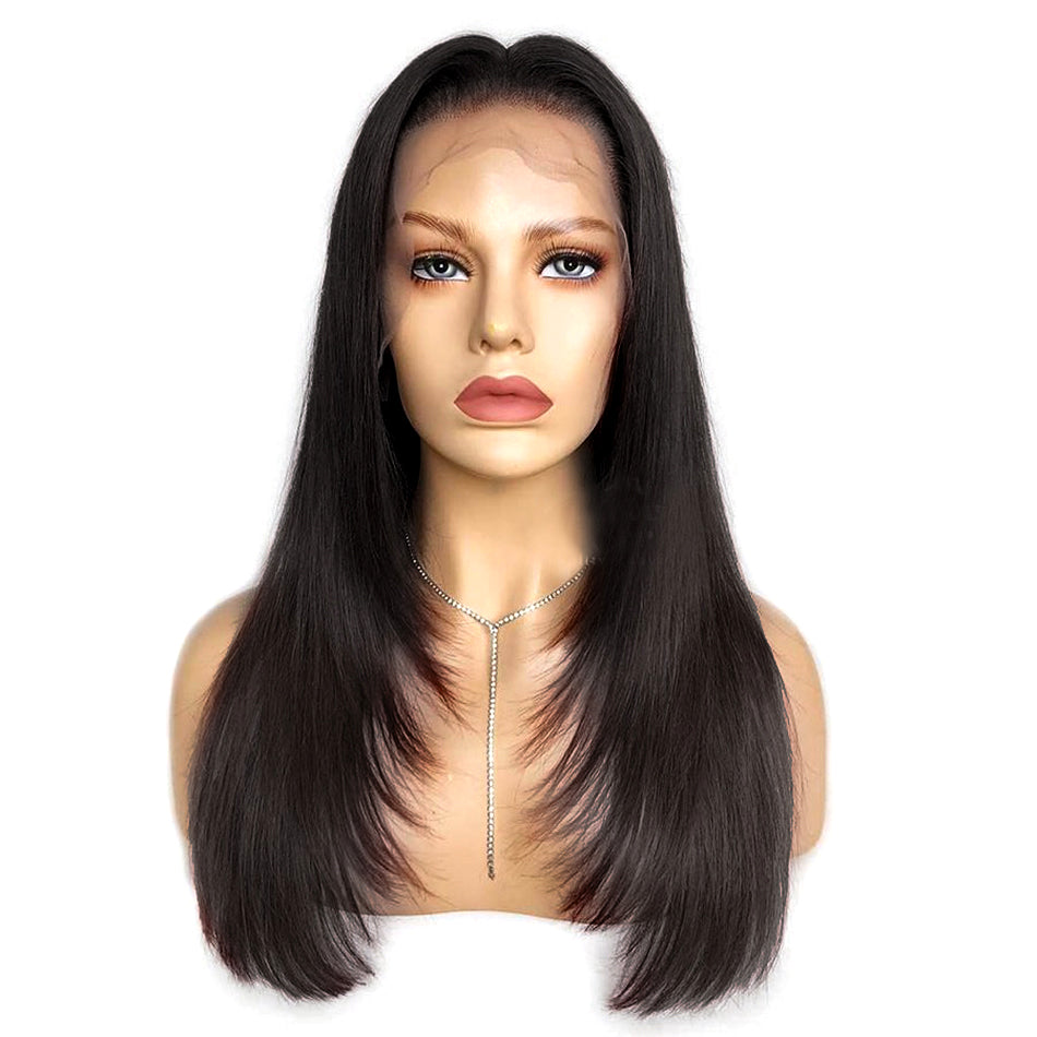 4 Colors Available Layered Cut Human Hair Wigs Straight Elegant Hairstyle