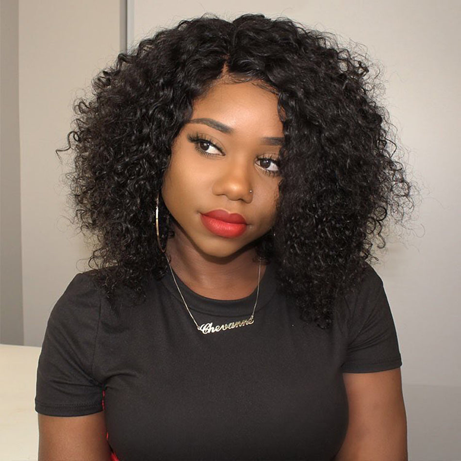 Classic Short Curly Glueless Lace Human Hair Wigs Wear Go