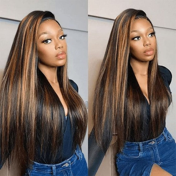 210% Density Highlight 1B/30# Colored Undetectable HD 5x5 13x4 Full Lace Frontal Closure Straight Human Hair Wigs