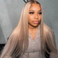 10A 250% Density Ash Blonde Colored 13x6 Lace Front Human Hair Wigs With Dark Roots