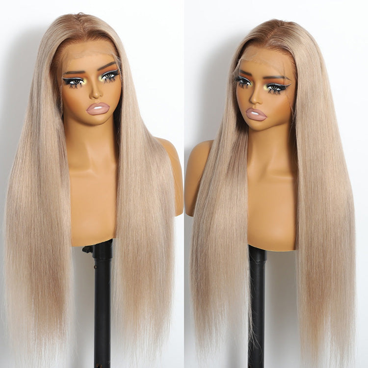 10A 250% Density Ash Blonde Colored 13x6 Lace Front Human Hair Wigs With Dark Roots