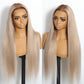 250% Density Professional Toned Ash Blonde Colored HD Transparent 13x6 Lace Front Human Hair Wigs With Dark Roots
