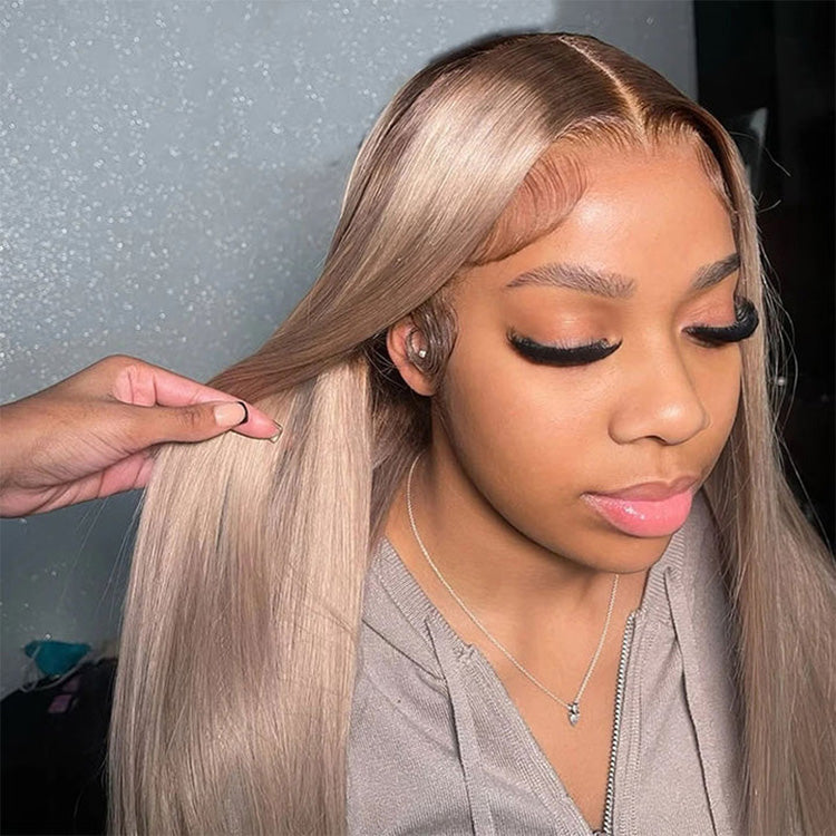 10A 250% Density Ash Blonde Colored 13x6 Lace Front Human Hair Wigs With Dark Roots