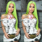 250% Density Professional Toned Light Green HD Transparent 13x6 Lace Front Human Hair Wig Straight Hair
