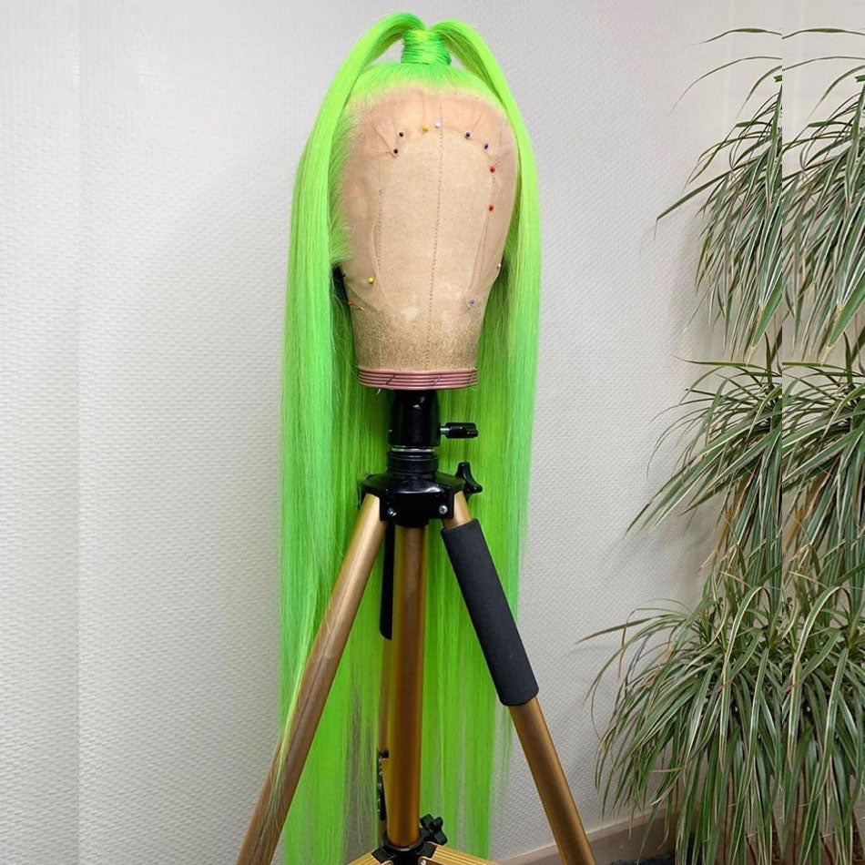 250% Density Professional Toned Light Green HD Transparent 13x6 Lace Front Human Hair Wig Straight Hair