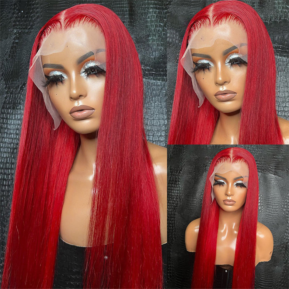 SUPER DEAL ! Hot Red Colored 13x6 Transparent HD Lace Front Human Hair Wigs