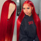 SUPER DEAL ! Hot Red Colored 13x6 Transparent HD Lace Front Human Hair Wigs