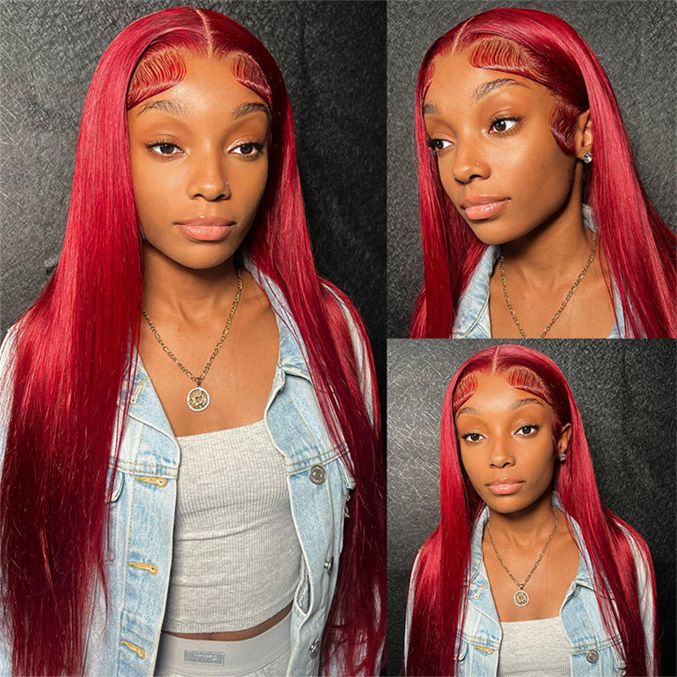SUPER DEAL ! Hot Red Colored 13x6 Transparent HD Lace Front Human Hair Wigs
