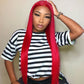 210% Density Bright Red Colored HD Transparent Lace Front 13x6 Brazilian Human Hair Wig