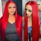 210% Density Bright Red Colored HD Transparent Lace Front 13x6 Brazilian Human Hair Wig