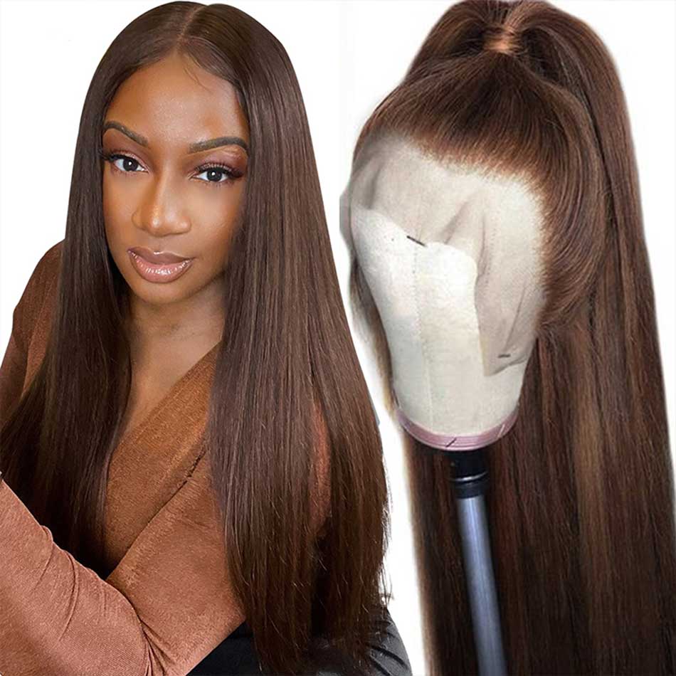 SUPER DEAL ! Chocolate Brown Colored 13x6 HD Transparent Lace Front 5x5 Glueless Ready Go Human Hair Wigs For Women