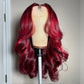 250% Double Drawn Weft Made 99J/Red Highlights Colored 5x5 Glueless Ready To Wear