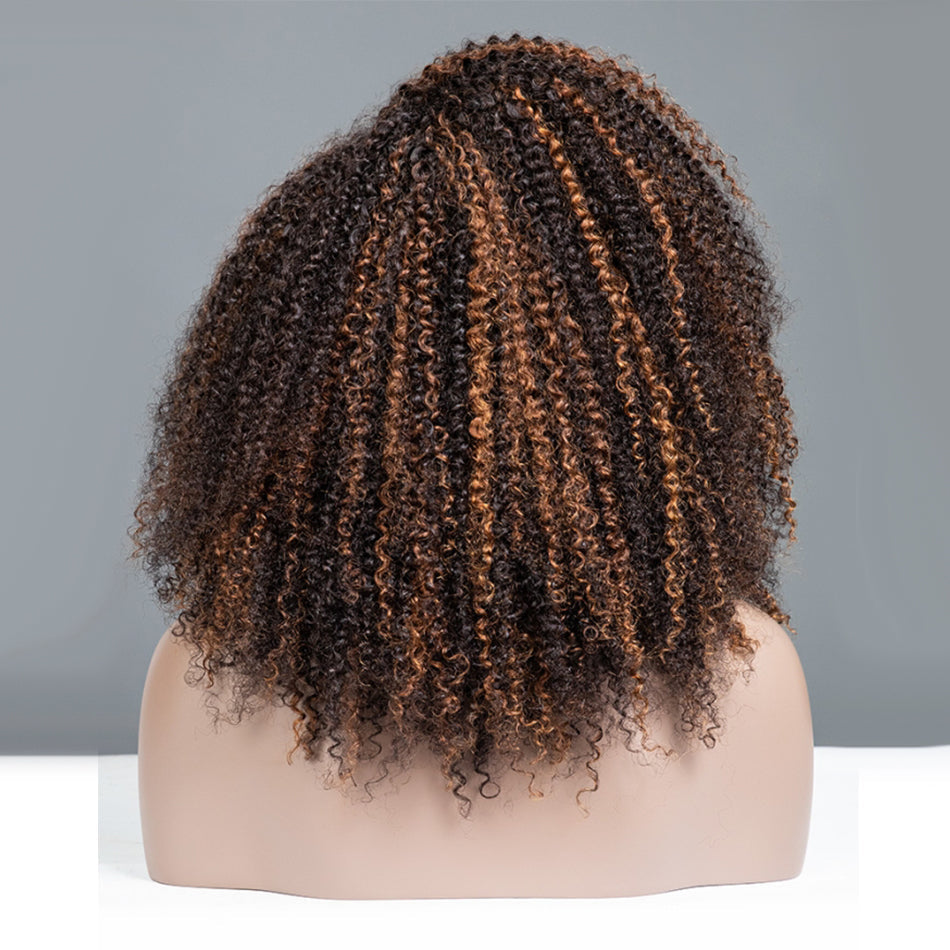 Coily Curly Highlight Blonde Colored Glueless Lace Wig Full And Bouncy