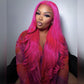 10A 250% Density Professional Toned  Customized Rose Red Colored HD Transparent 13x6 Lace Front Human Hair Wigs
