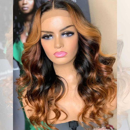 Hairstylist Works Double Drawn 5x5 Glueless Human Hair Wigs Body Wave Highlight Ombre Colored Wigs
