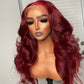99J Burgundy Colored Wavy 13x6 Lace Front Human Hair Wigs Double Drawn Weft Made