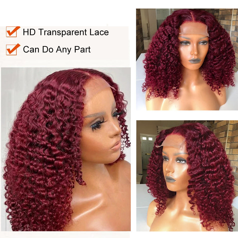 99J Colored Short BOB 13x6 Lace Front Wig 5x5 Glueless Ready To Go Human Hair Wig Jerry Curly
