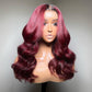 210% Density 99J Burgundy Lace Wigs With Dark Roots Very Full And Bouncy