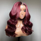 210% Density 99J Burgundy Lace Wigs With Dark Roots Very Full And Bouncy